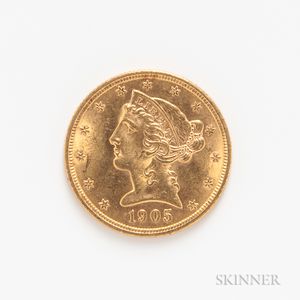 1905 $5 Liberty Head Gold Coin. 