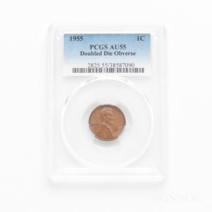 1955 Doubled Die Obverse Lincoln Cent, PCGS AU55BN. 