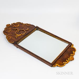 Large Baroque Walnut Veneer and Gilt-gesso Mirror