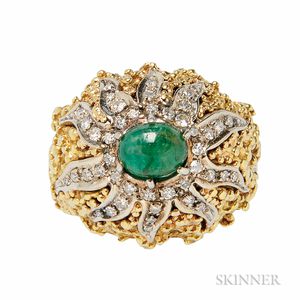 18kt Gold, Emerald, and Diamond Dome Ring