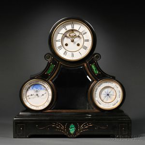 Triple Dial Belgian Slate Shelf Clock