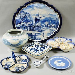 Seven Blue and White Ceramic Items