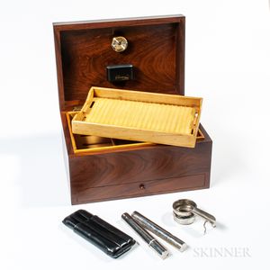 Carved Rosewood Humidor and Accoutrements