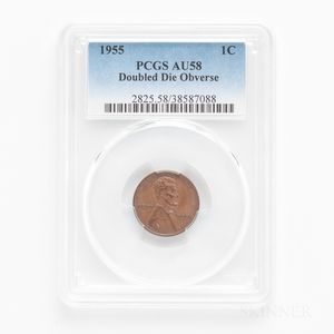 1955 Doubled Die Obverse Lincoln Cent, PCGS AU58BN. 