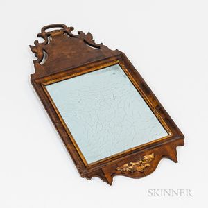 Small Baroque Walnut Veneer and Gilt-gesso Mirror