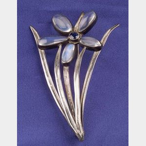 Sterling Silver, Moonstone, and Sapphire Brooch, Parenti Sisters