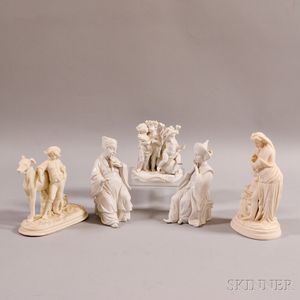 Five Blanc-de-chine and Bisque Porcelain Figures