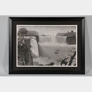 Large Charcoal Sandpaper Picture of Niagara Falls