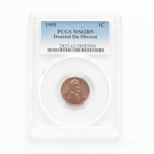 1955 Doubled Die Obverse Lincoln Cent, PCGS MS62BN. 