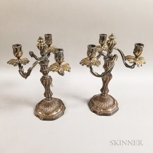 Pair of French Silver-plated Three-light Candelabra