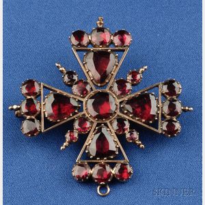 Antique Garnet Maltese Cross Pendant/Brooch