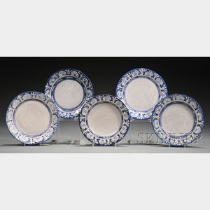 Five Dedham Pottery Rabbit Border Soup Plates