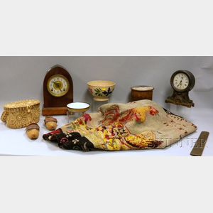 Eight Mostly European Folk and Ceramic Items and Two Mantel Clocks