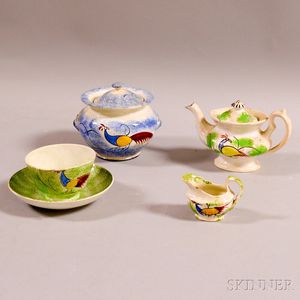 Five Pieces of Peafowl-decorated Spatterware