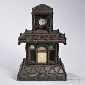 Tramp Art House-shaped Shelf Clock