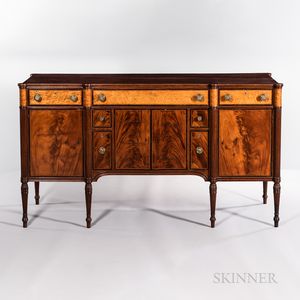 The William Phillips Family Federal Carved Mahogany and Mahogany and Bird's-eye Maple Veneer Inlaid Sideboard