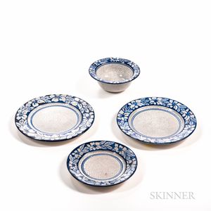 Four Pieces of Dedham Pottery Azalea Tableware