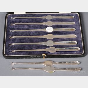 Cased Set of Six George V Silver Seafood Picks