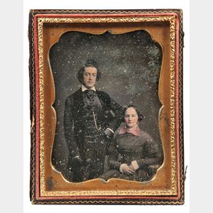 Studio of Mathew Brady (active c. 1844-1860s) Hand-tinted Quarter-plate Daguerreotype of Mr. and Mrs. David Nichols, Jr.