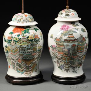 Two Enameled Porcelain Lamps