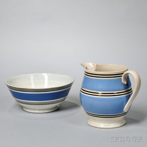 Mocha-decorated Pearlware Bowl and Pitcher