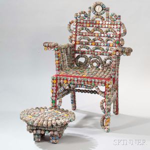 Rick Ladd Bottle Cap Chair and Footstool
