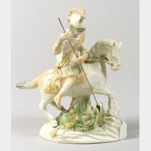Staffordshire Lead Glazed Creamware Figure of St. George and the Dragon