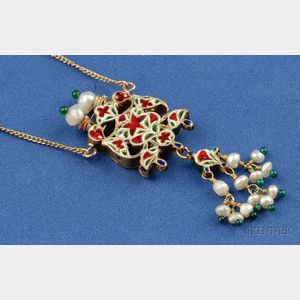 Diamond, Enamel, and Seed Pearl Pendant, India