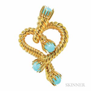 18kt Gold and Turquoise "Heart Clip" Brooch, Schlumberger Studios for Tiffany & Co.
