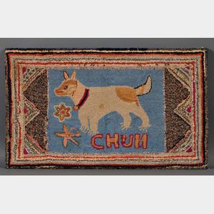 "CHUM" Figural Hooked Rug with Dog