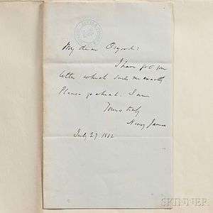 James, Henry (1843-1916) Autograph Letter Signed, 27 July 1882.