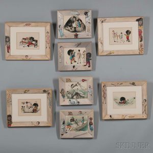 Eight Golliwogg Prints with Hand-painted Frames