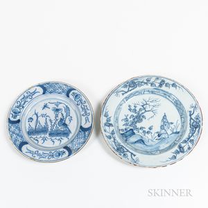 Two English Delft Blue and White Plates