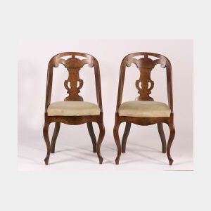 Pair of Italian Burl Walnut and Walnut Spoon-back Side Chairs