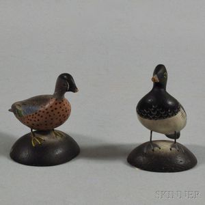 Two Carved Miniature Duck Figures