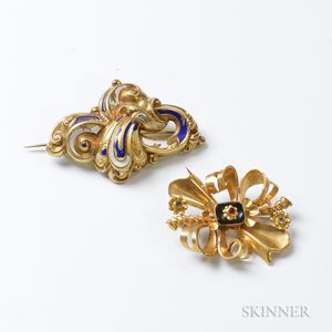 Two Antique 14kt Gold Brooches