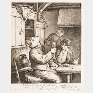 Jonas Suyderhoef (Dutch, 1613-1686) After Adriaen Jansz van Ostade (Dutch, 1610-1685),Two Friends Drinking and Smoking at a Tavern Tab