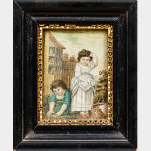 Two Small Framed Colored Lithographs of Children