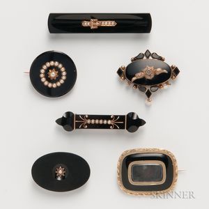 Six Victorian Jet Mourning Brooches