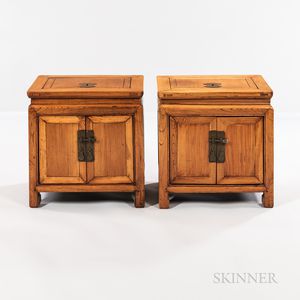 Pair of Chinese Elmwood Low Cabinets