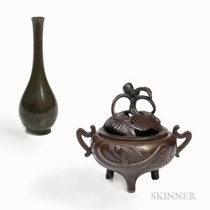 Bronze Vase and a Covered Censer