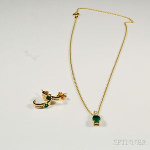 Gold, Diamond, and Emerald Earpendants and Necklace
