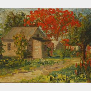 Hildegarde Hume Hamilton (American, 1898-1970) Country Cottages with Fall Foliage.
