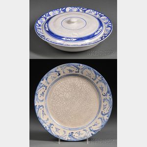 Chelsea Pottery Dinner Plate and a Dedham Pottery Covered Bowl