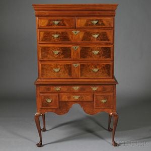 Queen Anne Maple, Walnut, and Walnut Veneer High Chest of Drawers