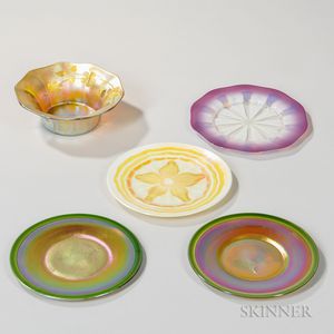Tiffany Favrile Decorated Bowl and Four Plates