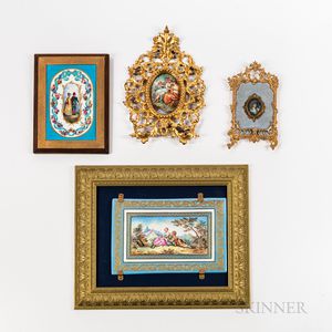 Four French Framed Painted Ceramic Panels