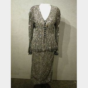 Eavis & Brown Two-Piece Silver Sequin Lace Womans Suit.