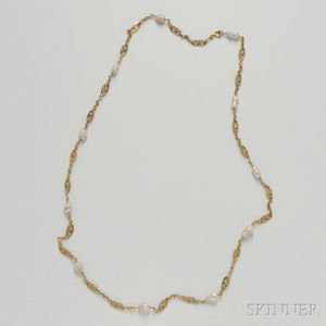 18kt Gold and Baroque Cultured Pearl Chain