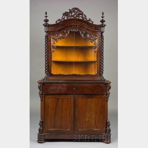 Victorian Carved Mahogany and Part-ebonized Display Cabinet